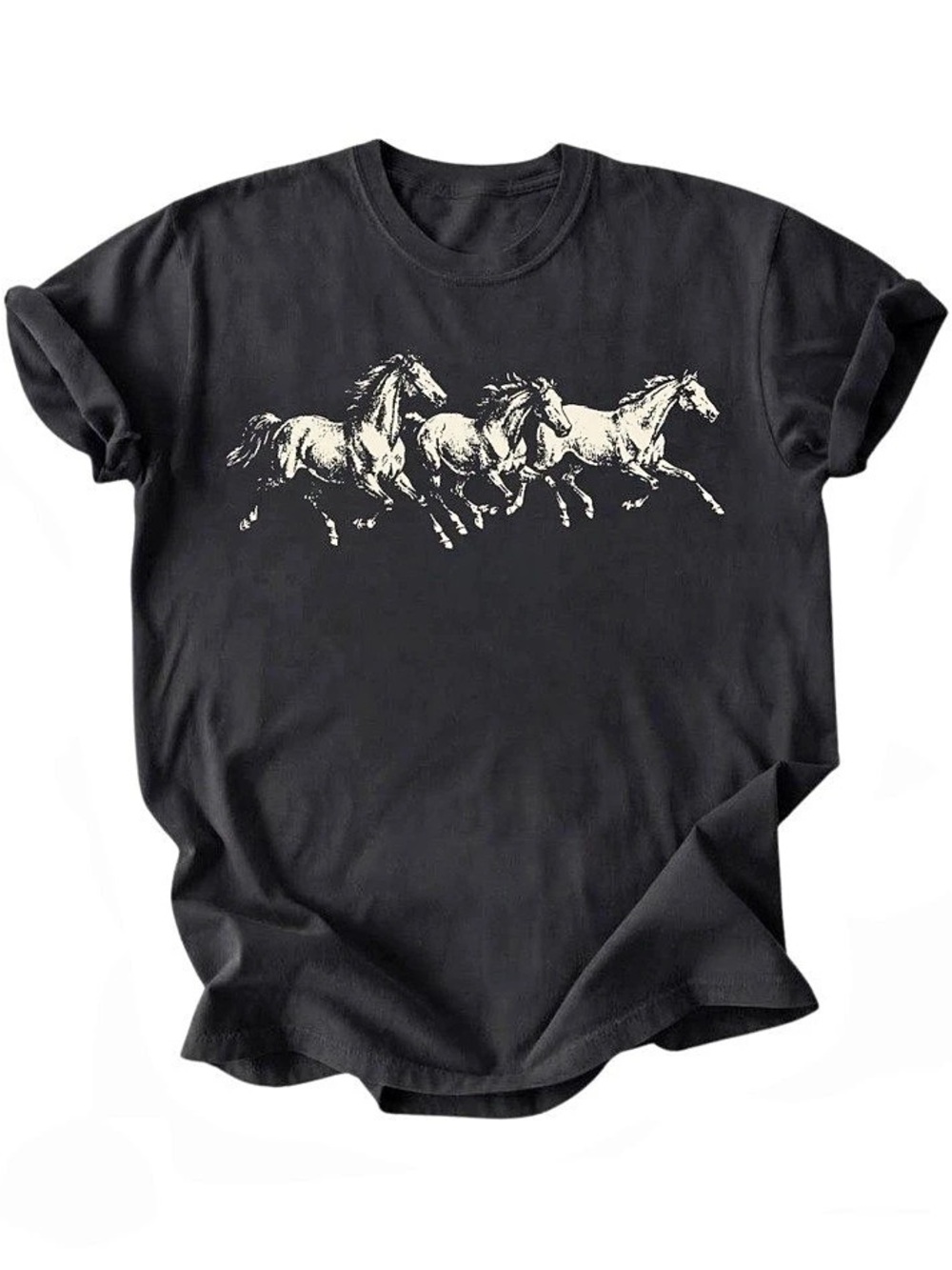 Running Wild Horses Graphic Art Black Gildan T-Shirt